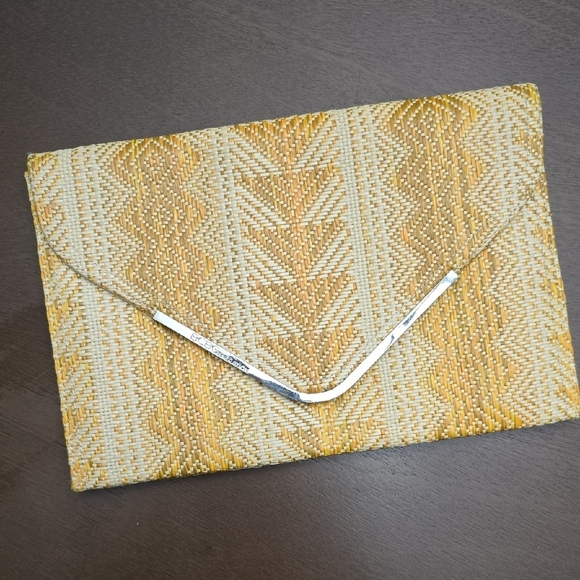 BCBG Gold and Cream Woven Clutch - Picture 1 of 4
